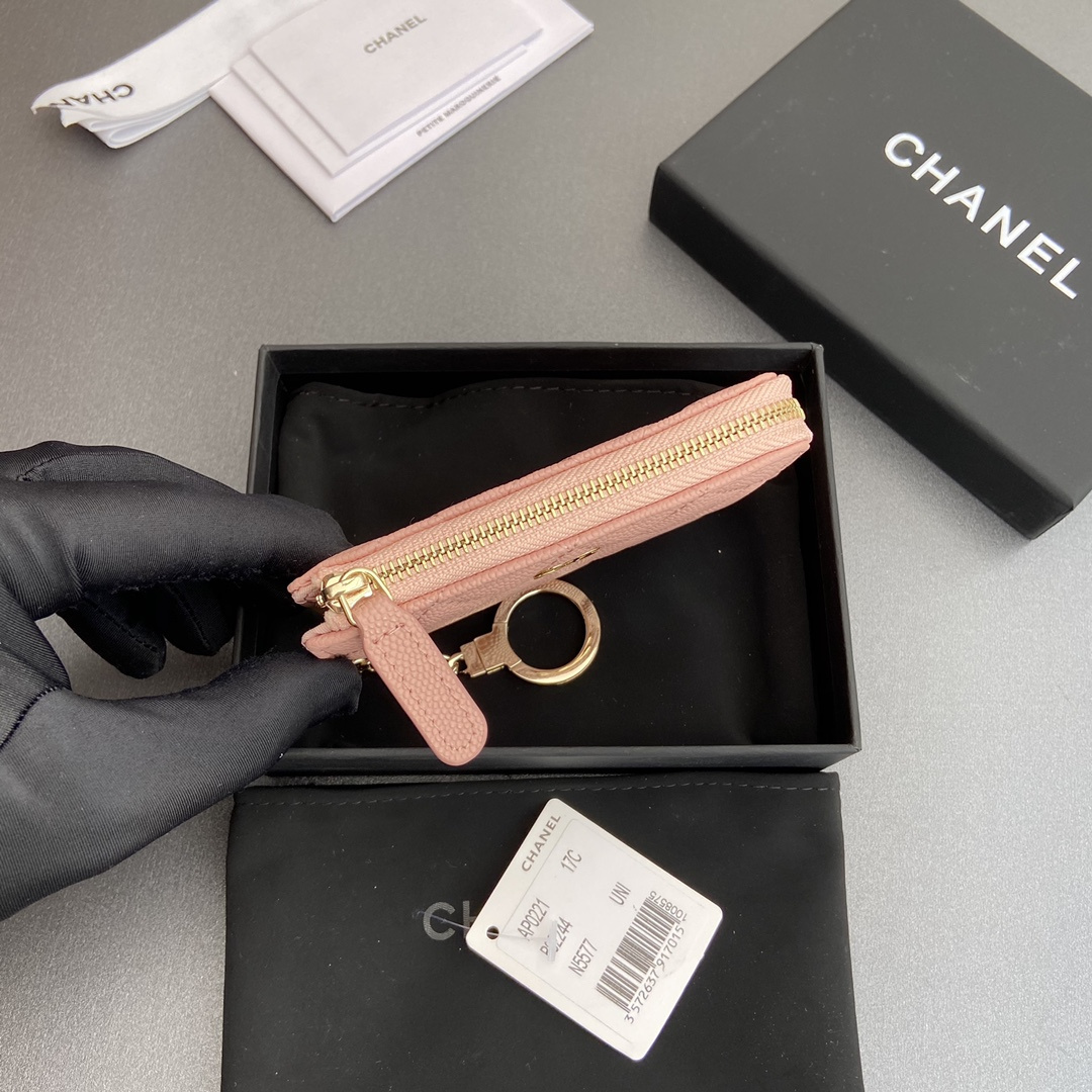 高仿Chanel*AP0223零錢包粉色魚子醬金扣免檢版