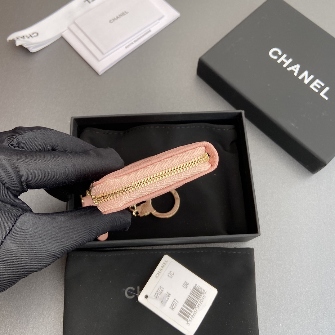 高仿Chanel*AP0223零錢包粉色魚子醬金扣免檢版