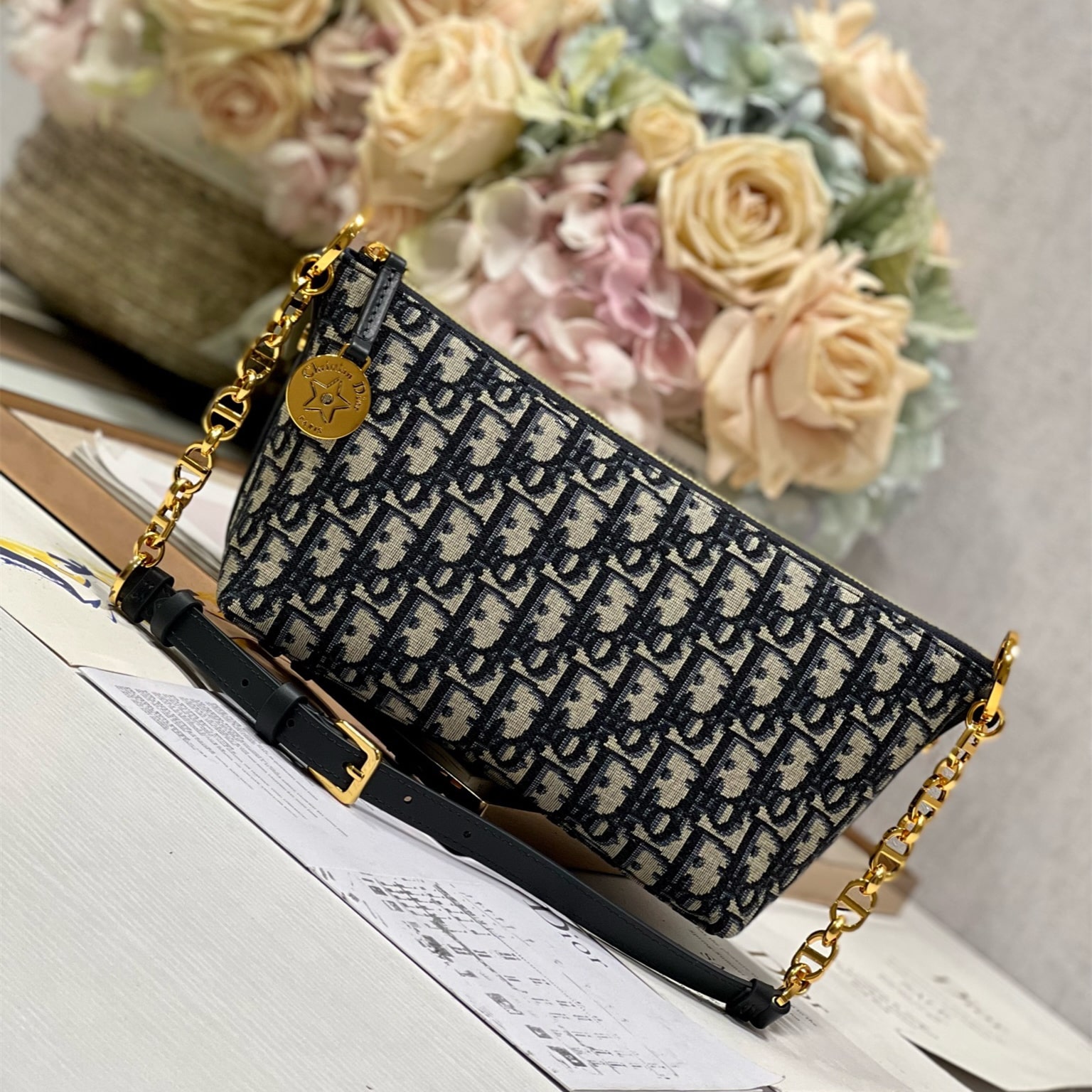 高仿Dior*StarHobo系列S320M928鏈條手袋藍黑免檢版