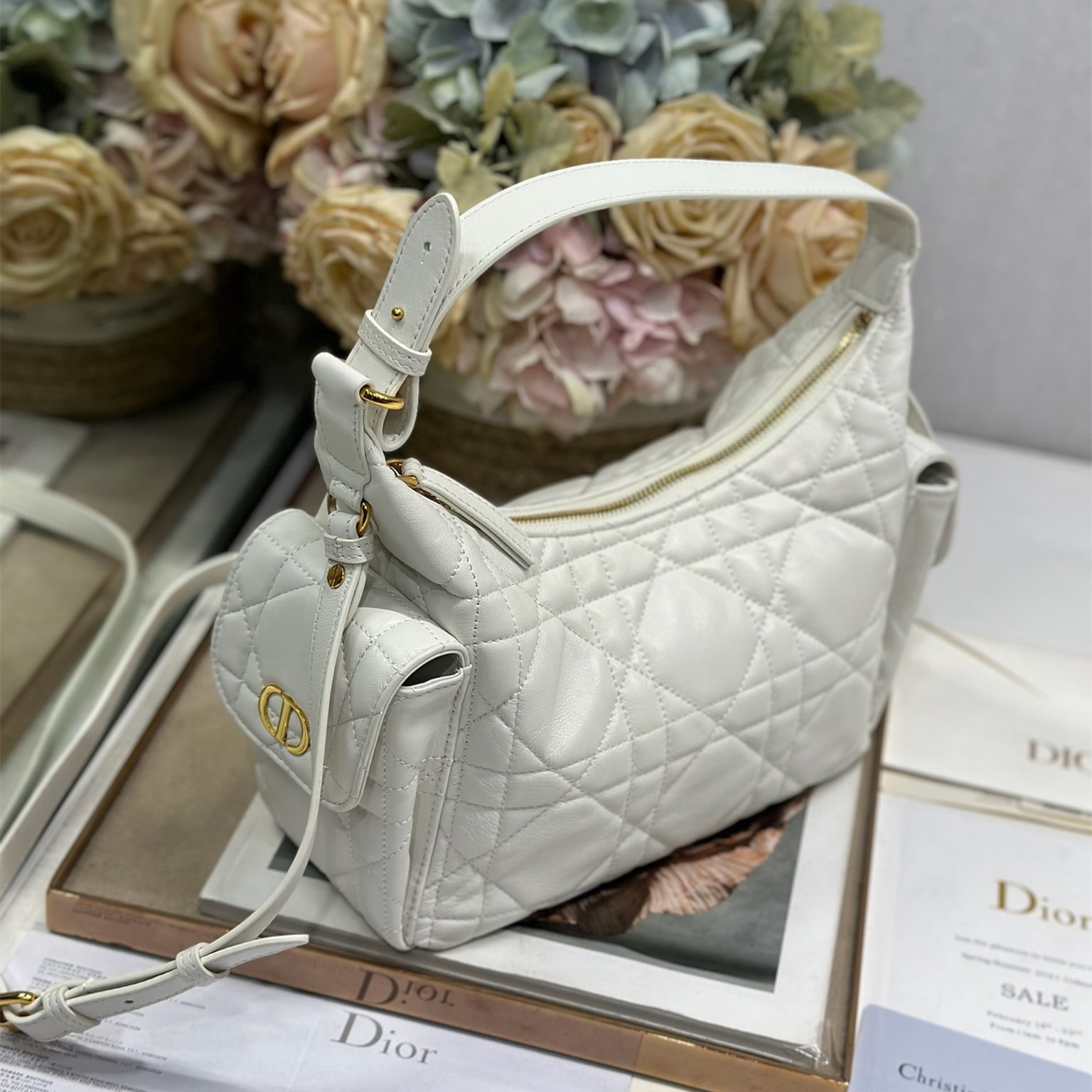 高仿Dior*D-Dream系列M632M030小羊皮單肩包中號白色免檢版
